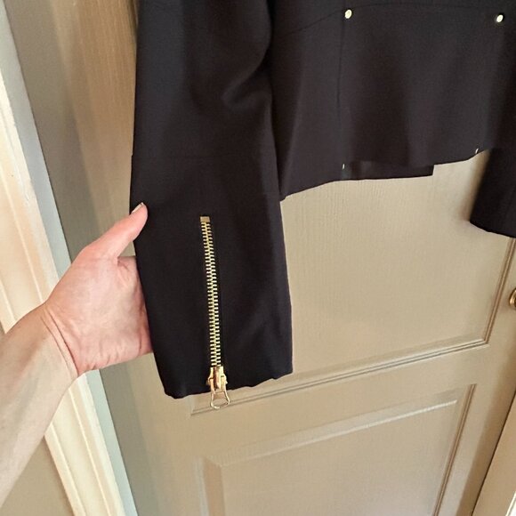 Calvin Klein Black Moto Jacket Size 10 | Gold Zipper Detail Y2K Chic - Picture 9 of 12